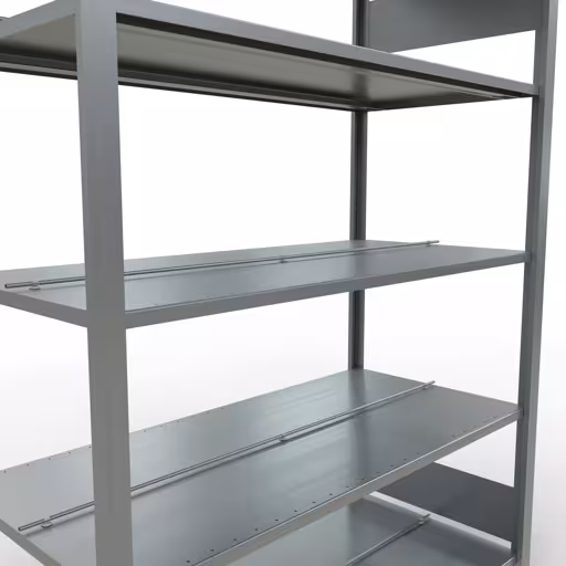 Grundregal, Büro-Fachbodenregal Stecksystem MULTIplus150, 1800 x 1300 x 600 mm (HxBxT), 5 Fachböden, Längenriegel, verzinkt, mit Mittelanschlag von Schulte Lagertechnik mit der Artikelnr. 17738