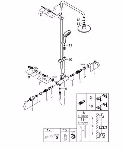 GROHE Duschsystem Tempesta C 160 27922 mit Thermostat 390 mm Duscharm chrom