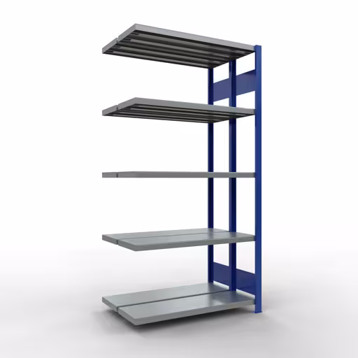 Anbauregal, Doppelregal, Fachbodenregal Stecksystem MULTIplus250, 2000 x 1000 x (2x300) mm (HxBxT), 2x5 Fachböden, Längenriegel, RAL 5010 enzianblau aus der Kategorie Doppelregale mit der Artikelnummer 33235-B