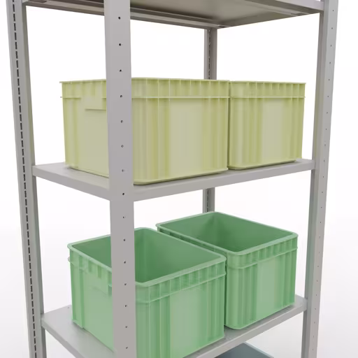 Zusatzbild des Artikels Grundregal, Fachbodenregal Stecksystem MULTIplus150, 2000 x 750 x 500 mm (HxBxT), 5 Fachböden, Längenriegel, RAL 7035 lichtgrau aus Grundregal