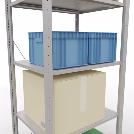 Andere Ansicht des Artikels Grundregal, Fachbodenregal Stecksystem MULTIplus150, 2000 x 750 x 600 mm (HxBxT), 5 Fachböden, Kreuzstrebe, RAL 7035 lichtgrau aus der Kategorie Stecksystem