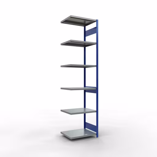 Anbauregal, Fachbodenregal Stecksystem MULTIplus250, 3000 x 750 x 600 mm (HxBxT), 7 Fachböden, Längenriegel, RAL 5010 enzianblau/verzinkt/verzinkt aus der Kategorie Anbauregal mit der Artikelnummer 12967-75-LR-B
