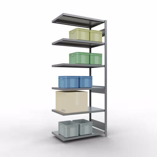 Produktbild Nr 14 des Artikels Anbauregal, Fachbodenregal Stecksystem MULTIplus330, 2500 x 1000 x 600 mm (HxBxT), 6 Fachböden, Längenriegel, verzinkt Abbildung Nr 14 des Artikels Anbauregal, Fachbodenregal Stecksystem MULTIplus330, 2500 x 1000 x 600 mm (HxBxT), 6 Fachböden, Längenriegel, verzinkt aus der Produktgruppe Stecksystem von der Marke Schulte Lagertechnik