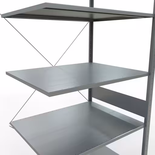 Abbildung Nr 8 des Artikels Anbauregal, Fachbodenregal Stecksystem MULTIplus150, 3000 x 1000 x 800 mm (HxBxT), 7 Fachböden, Kreuzstrebe, verzinkt aus der Produktgruppe Stecksystem von der Marke Schulte Lagertechnik