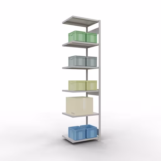 Anbauregal, Fachbodenregal Stecksystem MULTIplus250, 3000 x 750 x 600 mm (HxBxT), 7 Fachböden, Längenriegel, RAL 7035 lichtgrau von der Marke Schulte Lagertechnik aus der Produktreihe Stecksystem