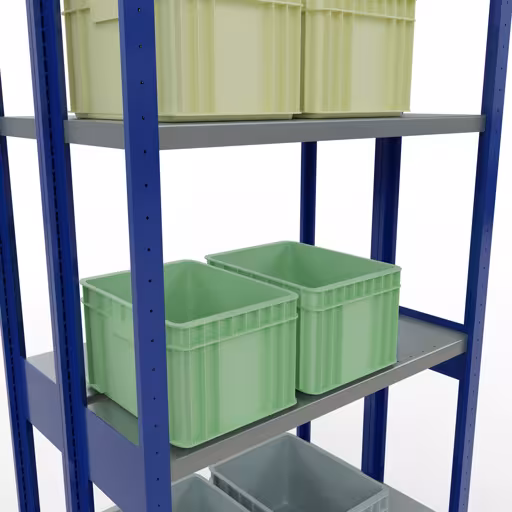 Produktbild Nr.10 des Artikels Grundregal, Doppelregal, Fachbodenregal Stecksystem MULTIplus250, 3000 x 1000 x (2x300) mm (HxBxT), 2x7 Fachböden, Längenriegel, RAL 5010 enzianblau aus der Produktreihe Fachbodenregale von der Marke Schulte Lagertechnik