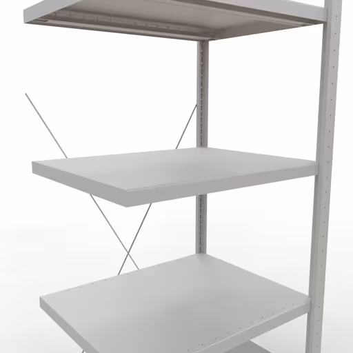 Produktbild Nr 12 des Artikels Anbauregal, Fachbodenregal Stecksystem MULTIplus250, 2000 x 750 x 600 mm (HxBxT), 5 Fachböden, Kreuzstrebe, RAL 7035 lichtgrau Abbildung Nr 12 des Artikels Anbauregal, Fachbodenregal Stecksystem MULTIplus250, 2000 x 750 x 600 mm (HxBxT), 5 Fachböden, Kreuzstrebe, RAL 7035 lichtgrau aus der Produktgruppe Stecksystem von der Marke Schulte Lagertechnik