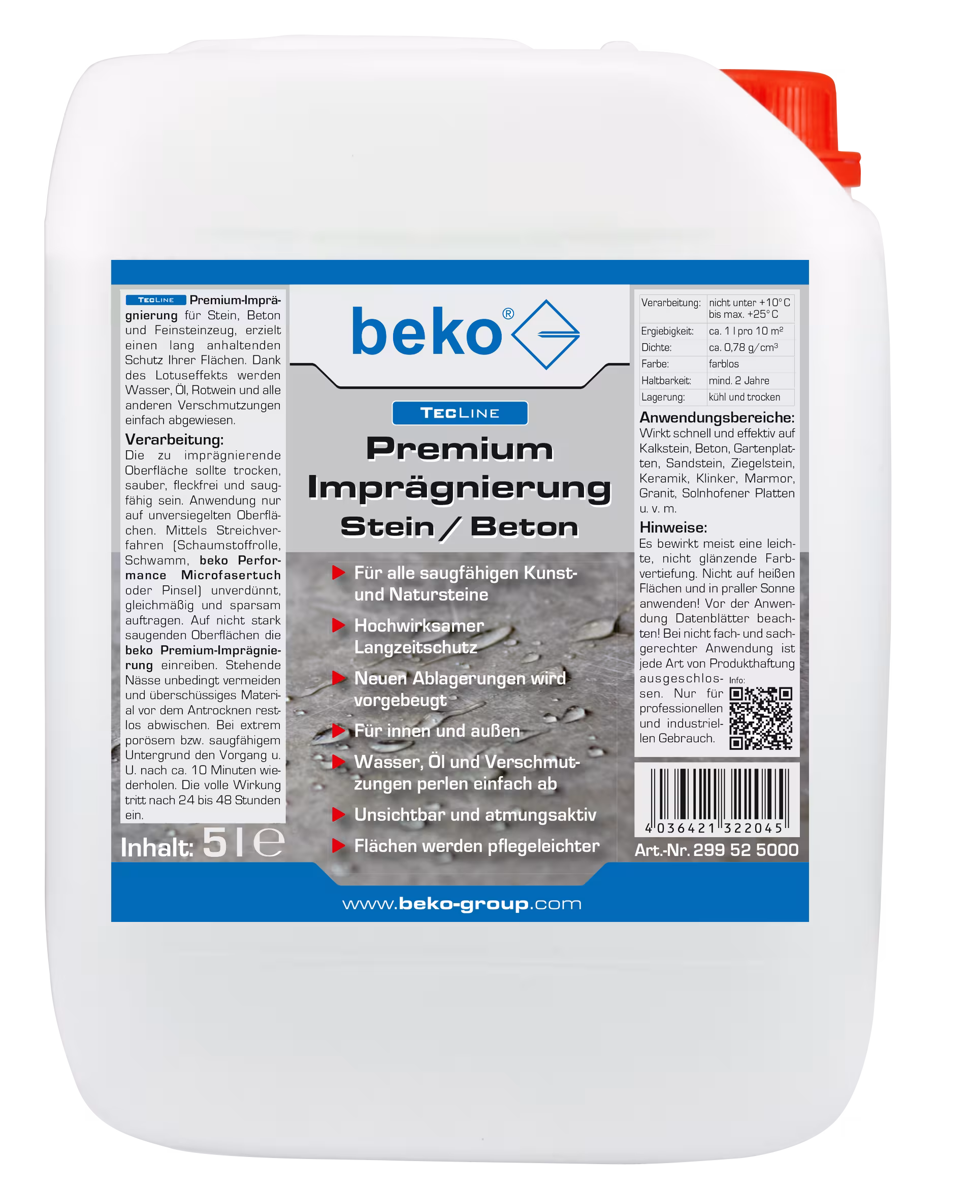 TecLine Premium-Imprägnierung Stein/Beton 5 l Kanister aus der Kategorie Imprägnierung mit der Artikelnr. 299 52 5000
