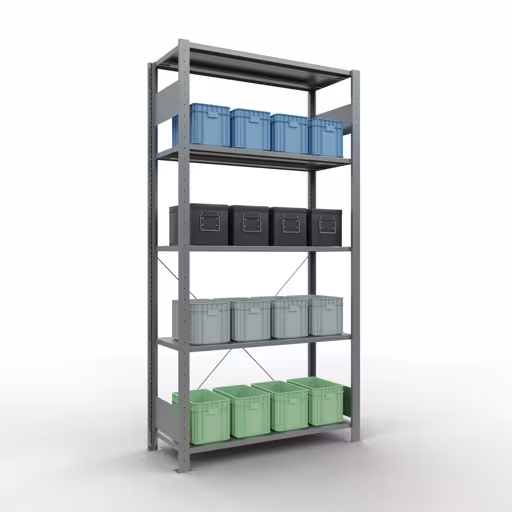 Produktbild Nr.11 des Artikels Grundregal, Fachbodenregal Stecksystem MULTIplus150, 2000 x 1000 x 400 mm (HxBxT), 5 Fachböden, Kreuzstrebe, verzinkt - Expressline aus der Produktreihe Stecksystem von der Marke Schulte Lagertechnik