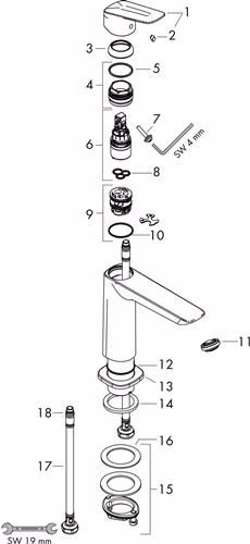 Technische Zeichnung 3970404 Hansgrohe Einhebel-Waschtischmischer LOGIS 110 ohne Ablaufgarnitur chrom