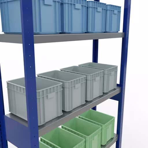 Abbildung Nr 15 des Artikels Grundregal, Fachbodenregal Stecksystem MULTIplus330, 2500 x 1000 x 300 mm (HxBxT), 6 Fachböden, Kreuzstrebe, RAL 5010 enzianblau/verzinkt aus der Produktgruppe Stecksystem von der Marke Schulte Lagertechnik