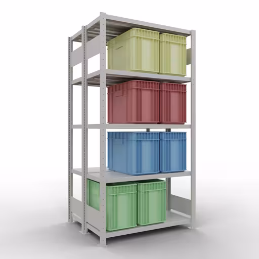 Grundregal, Doppelregal, Fachbodenregal Stecksystem MULTIplus250, 2000 x 1000 x (2x400) mm (HxBxT), 2x5 Fachböden, Längenriegel, RAL 7035 lichtgrau von Schulte Lagertechnik aus der Kategorie Fachbodenregale