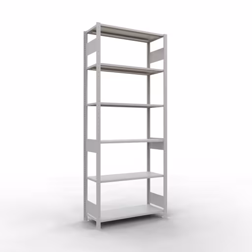 Grundregal, Fachbodenregal Stecksystem MULTIplus85, 2500 x 1000 x 400 mm (HxBxT), 6 Fachböden, Längenriegel, RAL 7035 lichtgrau aus der Kategorie Grundregal mit der Artikelnummer 33041-LR