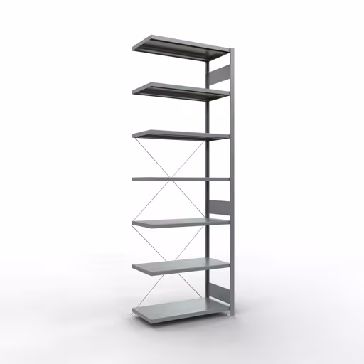 Anbauregal, Fachbodenregal Stecksystem MULTIplus330, 3000 x 1000 x 500 mm (HxBxT), 7 Fachböden, Kreuzstrebe, verzinkt aus der Kategorie Anbauregal mit der Artikelnummer 13957