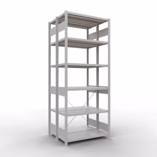 Grundregal, Doppelregal, Fachbodenregal Stecksystem MULTIplus250, 2500 x 1000 x (2x400) mm (HxBxT), 2x6 Fachböden, Kreuzstrebe, RAL 7035 lichtgrau aus der Kategorie Doppelregale mit der Artikelnummer 32141-G