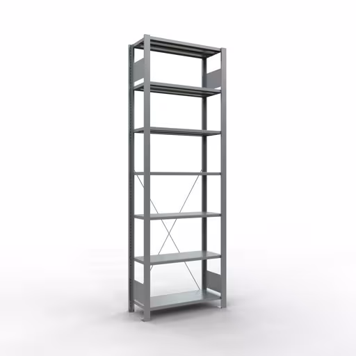 Abbildung Nr 7 des Artikels Grundregal, Büro-Fachbodenregal Stecksystem MULTIplus85, 2300 x 750 x 300 mm (HxBxT), 7 Fachböden, Kreuzstrebe, verzinkt, ohne Anschlagleiste aus der Produktgruppe Büroregale von der Marke Schulte Lagertechnik