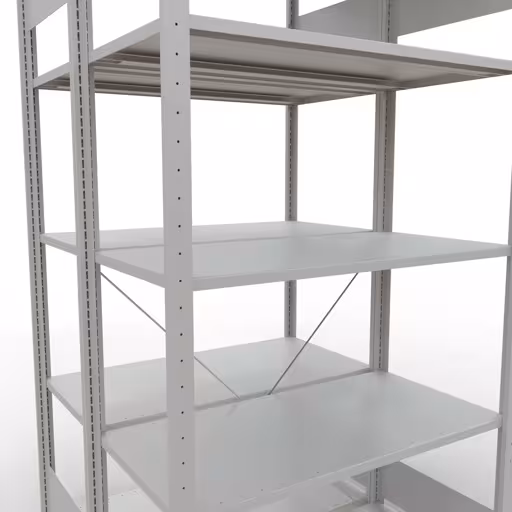 Abbildung Nr 7 des Artikels Grundregal, Doppelregal, Fachbodenregal Stecksystem MULTIplus150, 2000 x 1000 x (2x500) mm (HxBxT), 2x5 Fachböden, Kreuzstrebe, RAL 7035 lichtgrau aus der Produktgruppe Fachbodenregale von der Marke Schulte Lagertechnik