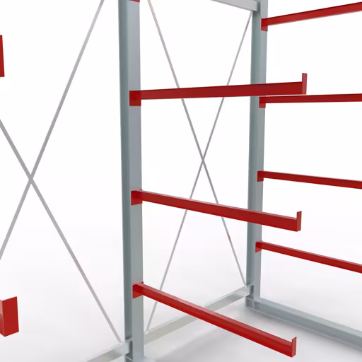 K 6000 Komplettregal, einseitig, 3000 x 3000 x 1250 mm, RAL 7001 / RAL 3000, 5 Lagerebenen aus der Kategorie K6000 für schwere Güter mit der GTIN 4058255011148 K 6000 Komplettregal, einseitig, 3000 x 3000 x 1250 mm, RAL 7001 / RAL 3000, 5 Lagerebenen von der Marke Schulte Lagertechnik aus der Produktreihe Kragarmregale