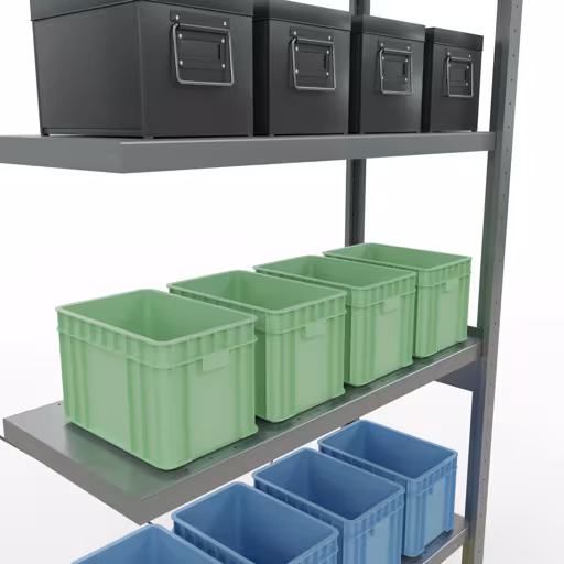 Produktbild Nr 13 des Artikels Anbauregal, Fachbodenregal Stecksystem MULTIplus330, 2500 x 1000 x 400 mm (HxBxT), 6 Fachböden, Kreuzstrebe, verzinkt Abbildung Nr 13 des Artikels Anbauregal, Fachbodenregal Stecksystem MULTIplus330, 2500 x 1000 x 400 mm (HxBxT), 6 Fachböden, Kreuzstrebe, verzinkt aus der Produktgruppe Stecksystem von der Marke Schulte Lagertechnik