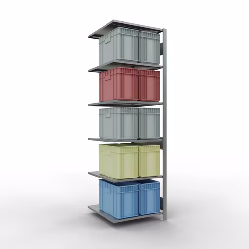 Andere Ansicht des Artikels Anbauregal, Fachbodenregal Stecksystem MULTIplus150, 2500 x 750 x 800 mm (HxBxT), 6 Fachböden, Längenriegel, verzinkt aus der Kategorie Anbauregal