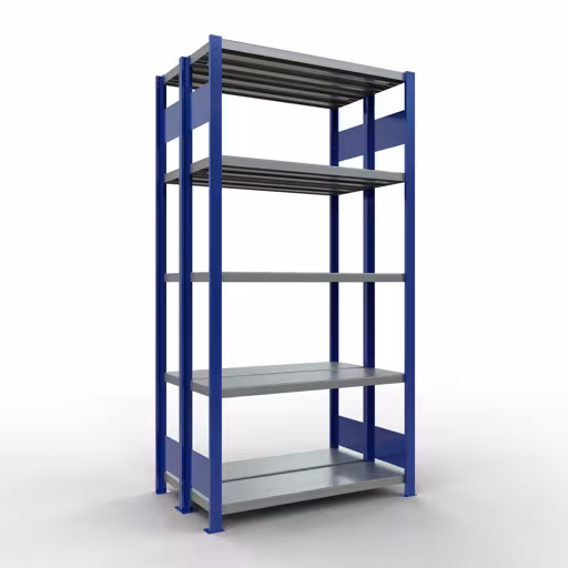 Grundregal, Doppelregal, Fachbodenregal Stecksystem MULTIplus250, 2000 x 1000 x (2x300) mm (HxBxT), 2x5 Fachböden, Längenriegel, RAL 5010 enzianblau aus der Kategorie Doppelregale mit der Artikelnummer 33230-B