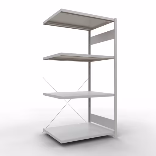 Anbauregal, Fachbodenregal Stecksystem MULTIplus330, 2000 x 1000 x 800 mm (HxBxT), 5 Fachböden, Kreuzstrebe, RAL 7035 lichtgrau aus der Kategorie Anbauregal mit der Artikelnummer 33885