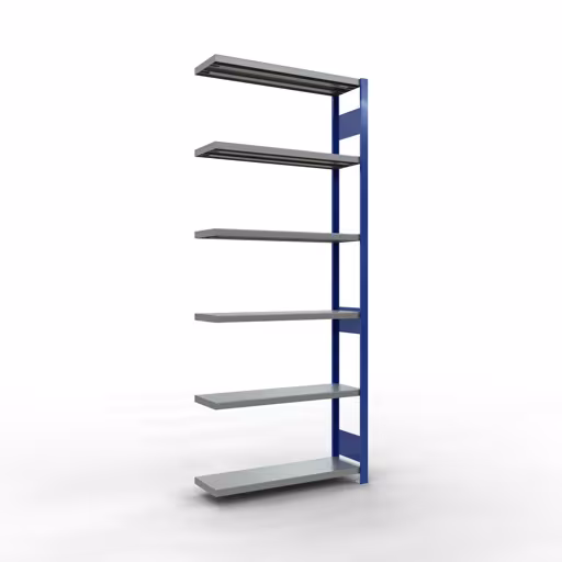 Anbauregal, Fachbodenregal Stecksystem MULTIplus330, 2500 x 1000 x 300 mm (HxBxT), 6 Fachböden, Längenriegel, RAL 5010 enzianblau/verzinkt aus der Kategorie Anbauregal mit der Artikelnummer 13936-LR-B
