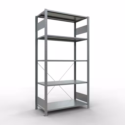 Abbildung Nr 15 des Artikels Grundregal, Fachbodenregal Stecksystem MULTIplus85, 2000 x 1000 x 500 mm (HxBxT), 5 Fachböden, Kreuzstrebe, verzinkt aus der Produktgruppe Stecksystem von der Marke Schulte Lagertechnik