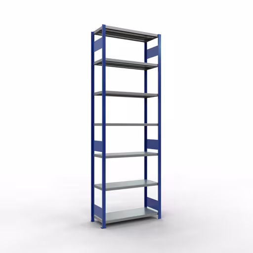 Grundregal, Fachbodenregal Stecksystem MULTIplus330, 3000 x 1000 x 400 mm (HxBxT), 7 Fachböden, Längenriegel, RAL 5010 enzianblau/verzinkt aus der Kategorie Grundregal mit der Artikelnummer 13942-LR-B
