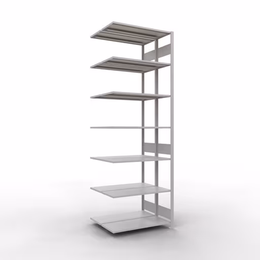 Anbauregal, Doppelregal, Fachbodenregal Stecksystem MULTIplus150, 3000 x 1000 x (2x400) mm (HxBxT), 2x7 Fachböden, Längenriegel, RAL 7035 lichtgrau aus der Kategorie Doppelregale mit der Artikelnummer 33147