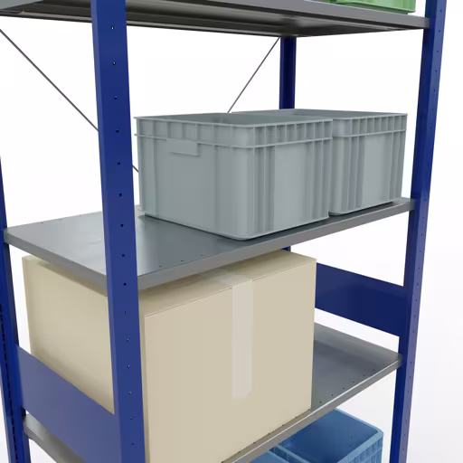 Grundregal, Fachbodenregal Stecksystem MULTIplus150, 3000 x 1000 x 500 mm (HxBxT), 7 Fachböden, Kreuzstrebe, RAL 5010/verzinkt von Schulte Lagertechnik mit der Artikelnr. 12752-B