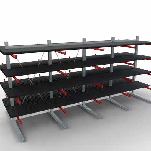 Produktbild Nr 12 des Artikels K 6000 Komplettregal, doppelseitig, 3000 x 6000 x 2x 1250 mm, RAL 7001 / RAL 3000, 5 Lagerebenen Abbildung Nr 12 des Artikels K 6000 Komplettregal, doppelseitig, 3000 x 6000 x 2x 1250 mm, RAL 7001 / RAL 3000, 5 Lagerebenen aus der Produktgruppe Kragarmregale von der Marke Schulte Lagertechnik