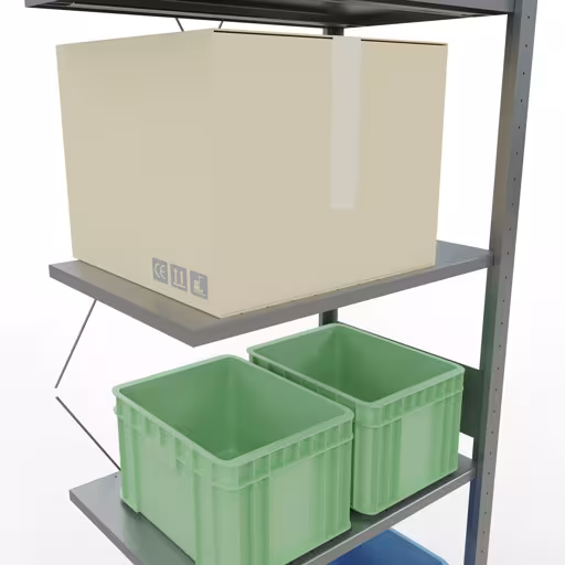 Zusatzbild des Artikels Anbauregal, Fachbodenregal Stecksystem MULTIplus150, 3000 x 750 x 500 mm (HxBxT), 7 Fachböden, Kreuzstrebe, verzinkt aus Anbauregal