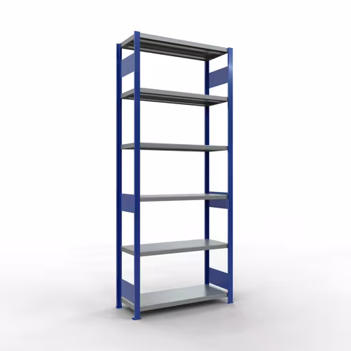 Grundregal, Fachbodenregal Stecksystem MULTIplus330, 2500 x 1000 x 400 mm (HxBxT), 6 Fachböden, Längenriegel, RAL 5010 enzianblau/verzinkt aus der Kategorie Grundregal mit der Artikelnummer 13941-LR-B