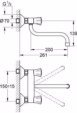 GROHE 2-Griff-Spültischbatterie Costa 31187 DN 15 Wandmontage chrom