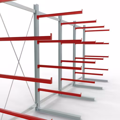 Produktbild Nr 11 des Artikels K 6000 Komplettregal, einseitig, 3000 x 7500 x 1250 mm, RAL 7001 / RAL 3000, 5 Lagerebenen Abbildung Nr 11 des Artikels K 6000 Komplettregal, einseitig, 3000 x 7500 x 1250 mm, RAL 7001 / RAL 3000, 5 Lagerebenen aus der Produktgruppe Kragarmregale von der Marke Schulte Lagertechnik