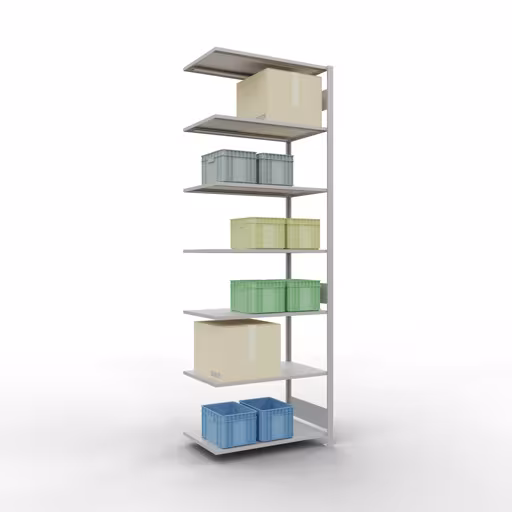 Produktbild Nr.15 des Artikels Anbauregal, Fachbodenregal Stecksystem MULTIplus150, 3000 x 1000 x 600 mm (HxBxT), 7 Fachböden, Längenriegel, RAL 7035 lichtgrau aus der Produktreihe Stecksystem von der Marke Schulte Lagertechnik