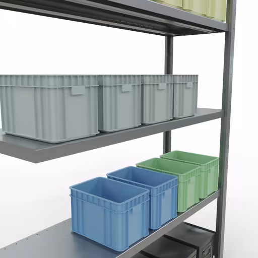 Abbildung Nr 9 des Artikels Anbauregal, Fachbodenregal Stecksystem MULTIplus250, 2000 x 1300 x 400 mm (HxBxT), 5 Fachböden, Längenriegel, verzinkt aus der Produktgruppe Stecksystem von der Marke Schulte Lagertechnik