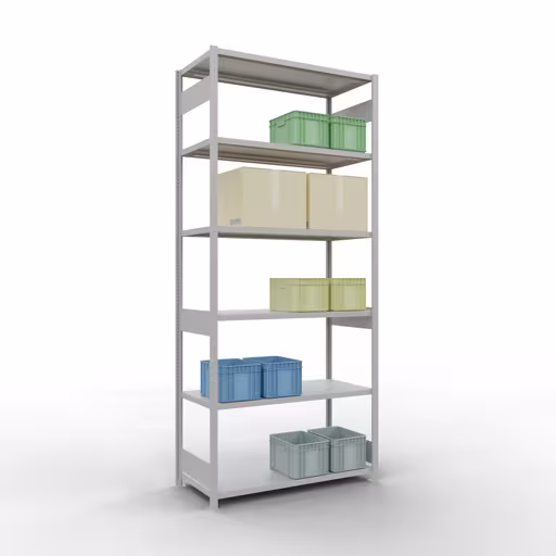 Abbildung Nr 12 des Artikels Grundregal, Fachbodenregal Stecksystem MULTIplus250, 3000 x 1300 x 600 mm (HxBxT), 7 Fachböden, Längenriegel, RAL 7035 lichtgrau aus der Produktgruppe Stecksystem von der Marke Schulte Lagertechnik
