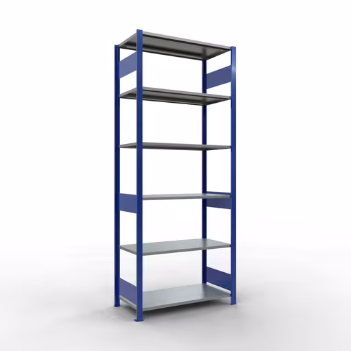Grundregal, Fachbodenregal Stecksystem MULTIplus85, 2500 x 1000 x 500 mm (HxBxT), 6 Fachböden, Längenriegel, RAL 5010 enzianblau aus der Kategorie Grundregal mit der Artikelnummer 13151-LR-B