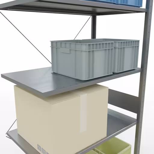 Abbildung Nr 8 des Artikels Anbauregal, Fachbodenregal Stecksystem MULTIplus85, 3000 x 1000 x 600 mm (HxBxT), 7 Fachböden, Kreuzstrebe, verzinkt aus der Produktgruppe Stecksystem von der Marke Schulte Lagertechnik
