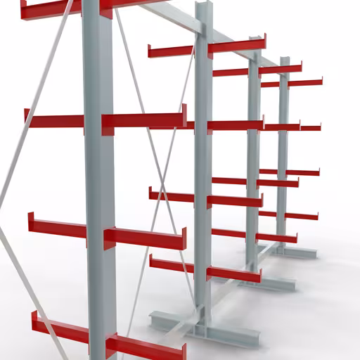 Produktbild Nr 10 des Artikels K 3000 Komplettregal, doppelseitig, 2500 x 5200 x 400 mm, RAL 7001 / RAL 3000, 5 Lagerebenen Abbildung Nr 10 des Artikels K 3000 Komplettregal, doppelseitig, 2500 x 5200 x 400 mm, RAL 7001 / RAL 3000, 5 Lagerebenen aus der Produktgruppe Kragarmregale von der Marke Schulte Lagertechnik