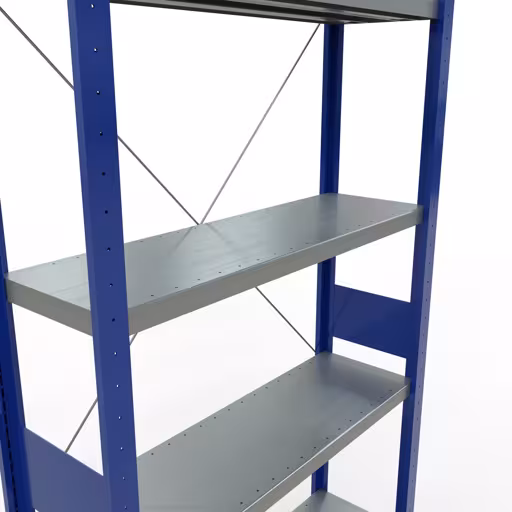 Grundregal, Fachbodenregal Stecksystem MULTIplus250, 3000 x 1000 x 300 mm (HxBxT), 7 Fachböden, Kreuzstrebe, RAL 5010 enzianblau/verzinkt von Schulte Lagertechnik mit der Artikelnr. 12932-B