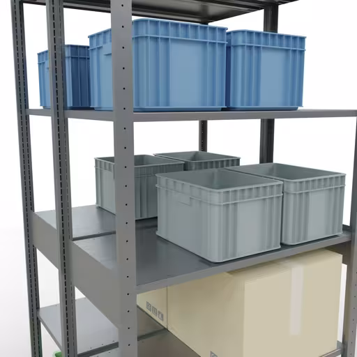 Abbildung Nr 15 des Artikels Grundregal, Doppelregal, Fachbodenregal Stecksystem MULTIplus150, 2500 x 1000 x (2x500) mm (HxBxT), 2x6 Fachböden, Kreuzstrebe, verzinkt aus der Produktgruppe Fachbodenregale von der Marke Schulte Lagertechnik