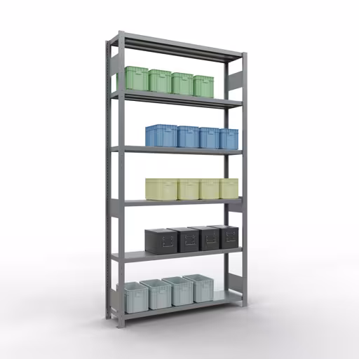 Grundregal, Fachbodenregal Stecksystem MULTIplus250, 2500 x 1300 x 300 mm (HxBxT), 6 Fachböden, Längenriegel, verzinkt von der Marke Schulte Lagertechnik aus der Produktreihe Stecksystem