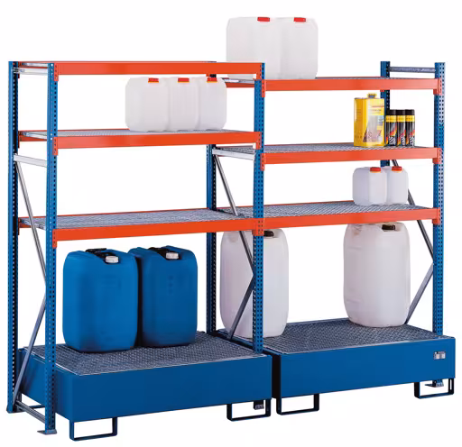 Weitere Ansicht des Artikels W 100 Umweltregal-Set, Grundregal, 2000 x 1250 x 600 mm, blau/orange/verzinkt aus der Kategorie Weitspannregale