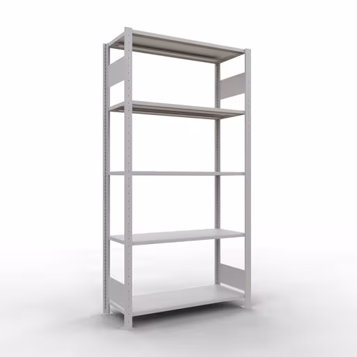 Grundregal, Fachbodenregal Stecksystem MULTIplus150, 2000 x 1000 x 400 mm (HxBxT), 5 Fachböden, Längenriegel, RAL 7035 lichtgrau aus der Kategorie Grundregal mit der Artikelnummer 32640-LR