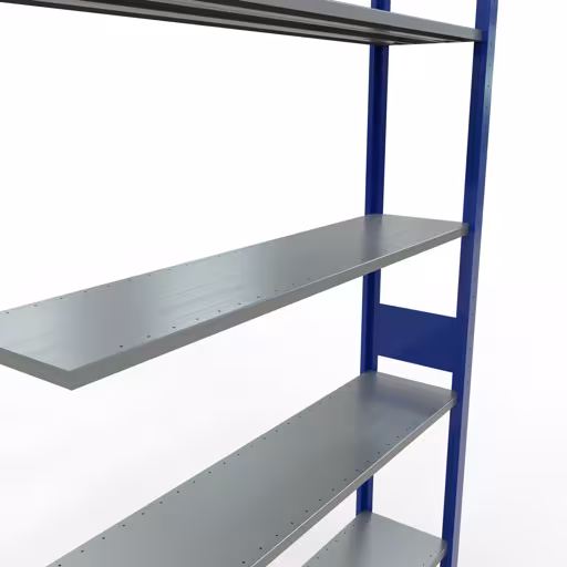 Anbauregal, Fachbodenregal Stecksystem MULTIplus150, 3000 x 1300 x 300 mm (HxBxT), 7 Fachböden, Längenriegel, RAL 5010 enzianblau/verzinkt von der Marke Schulte Lagertechnik aus der Produktreihe Stecksystem