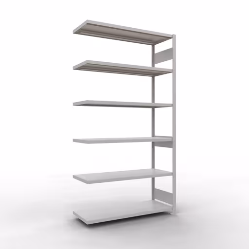 Anbauregal, Fachbodenregal Stecksystem MULTIplus250, 2500 x 1300 x 500 mm (HxBxT), 6 Fachböden, Längenriegel, RAL 7035 lichtgrau aus der Kategorie Anbauregal mit der Artikelnummer 32856-130-LR