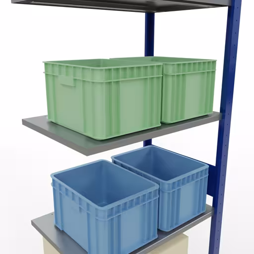 Produktbild Nr.7 des Artikels Anbauregal, Fachbodenregal Stecksystem MULTIplus150, 3000 x 750 x 500 mm (HxBxT), 7 Fachböden, Längenriegel, RAL 5010 enzianblau/verzinkt/verzinkt aus der Produktreihe Stecksystem von der Marke Schulte Lagertechnik